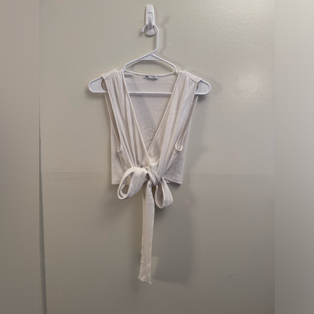Zara Ivory Cropped Wrap Gauze Tank Top Size M